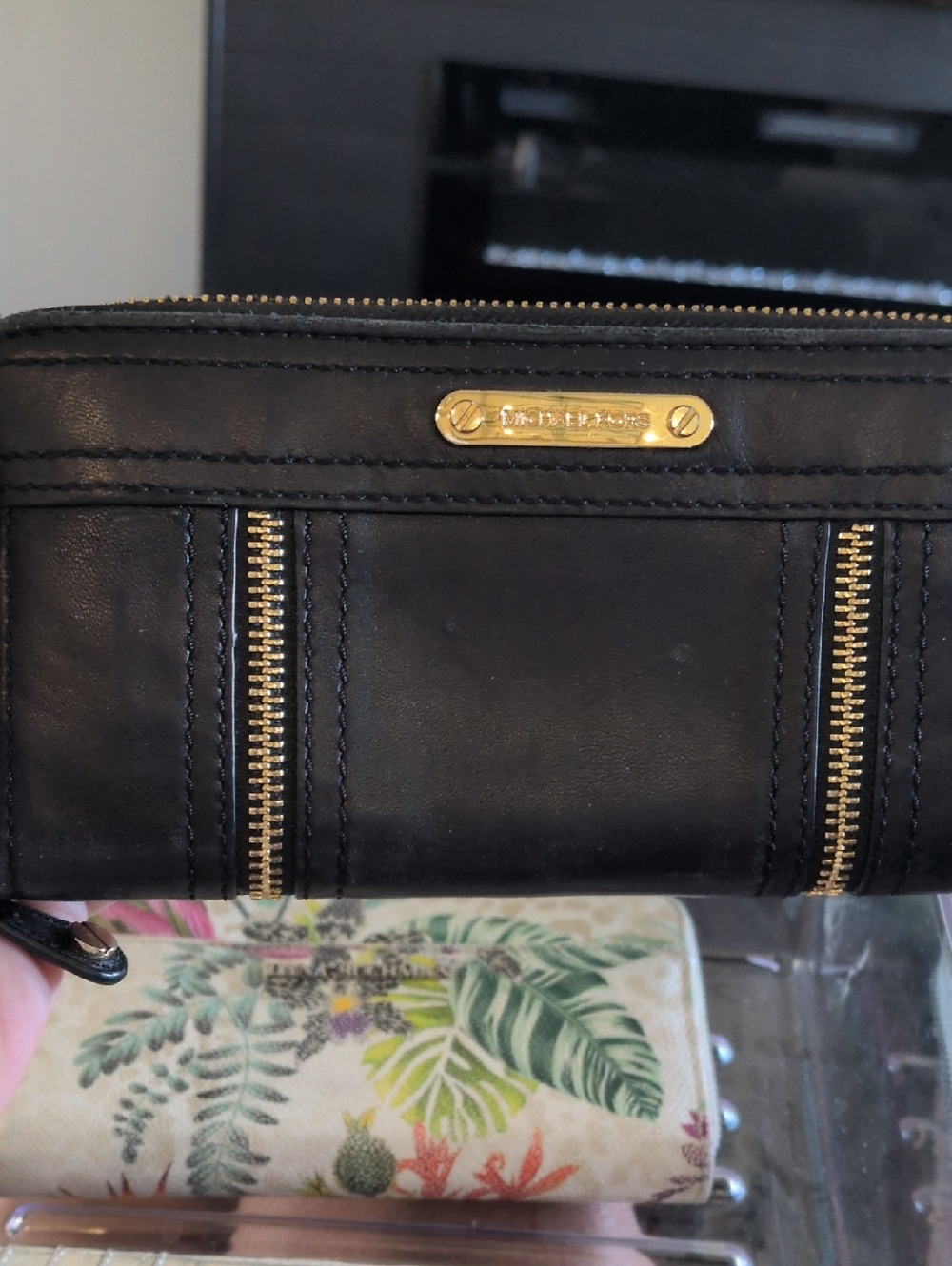 Michael Kors Black Leather Wallet with Gold Logo Plaque